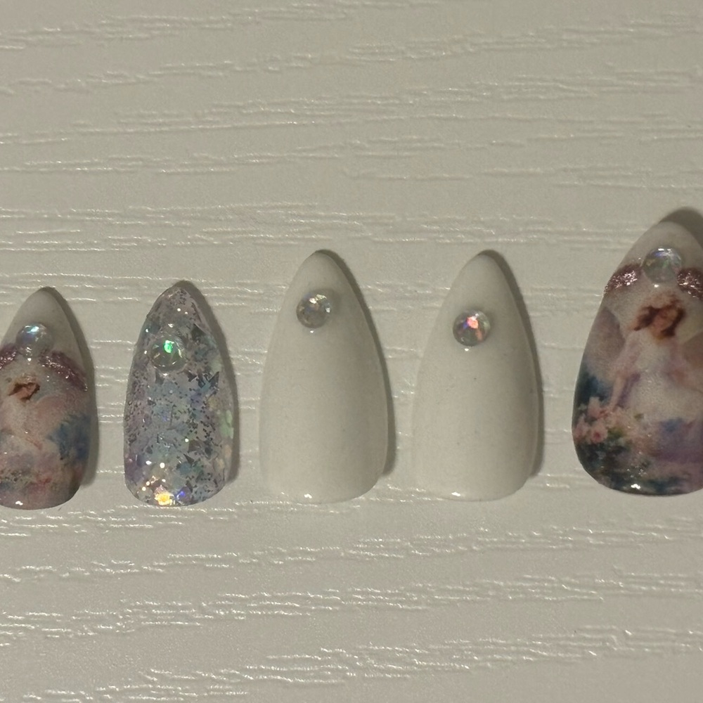 Almond guardian angel themed press on nail set